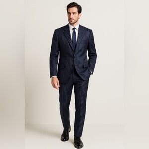 Canali Navy Pinstripe Wool Blazer Set Size 54L Made in Italy Classic Tailored